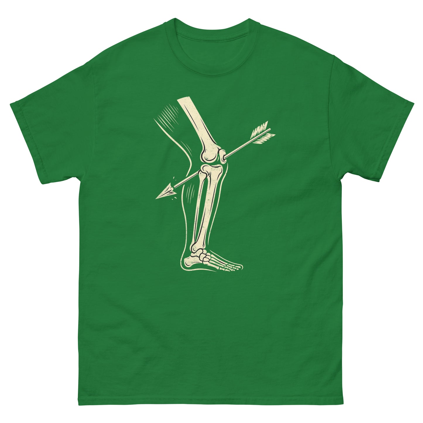 Turf green RPG joke shirt with distressed skeleton graphic and gaming meme quote reference
