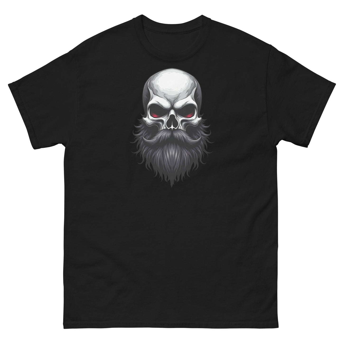 Black shirt with gothic skull and beard design, perfect for tattooed or biker bearded men