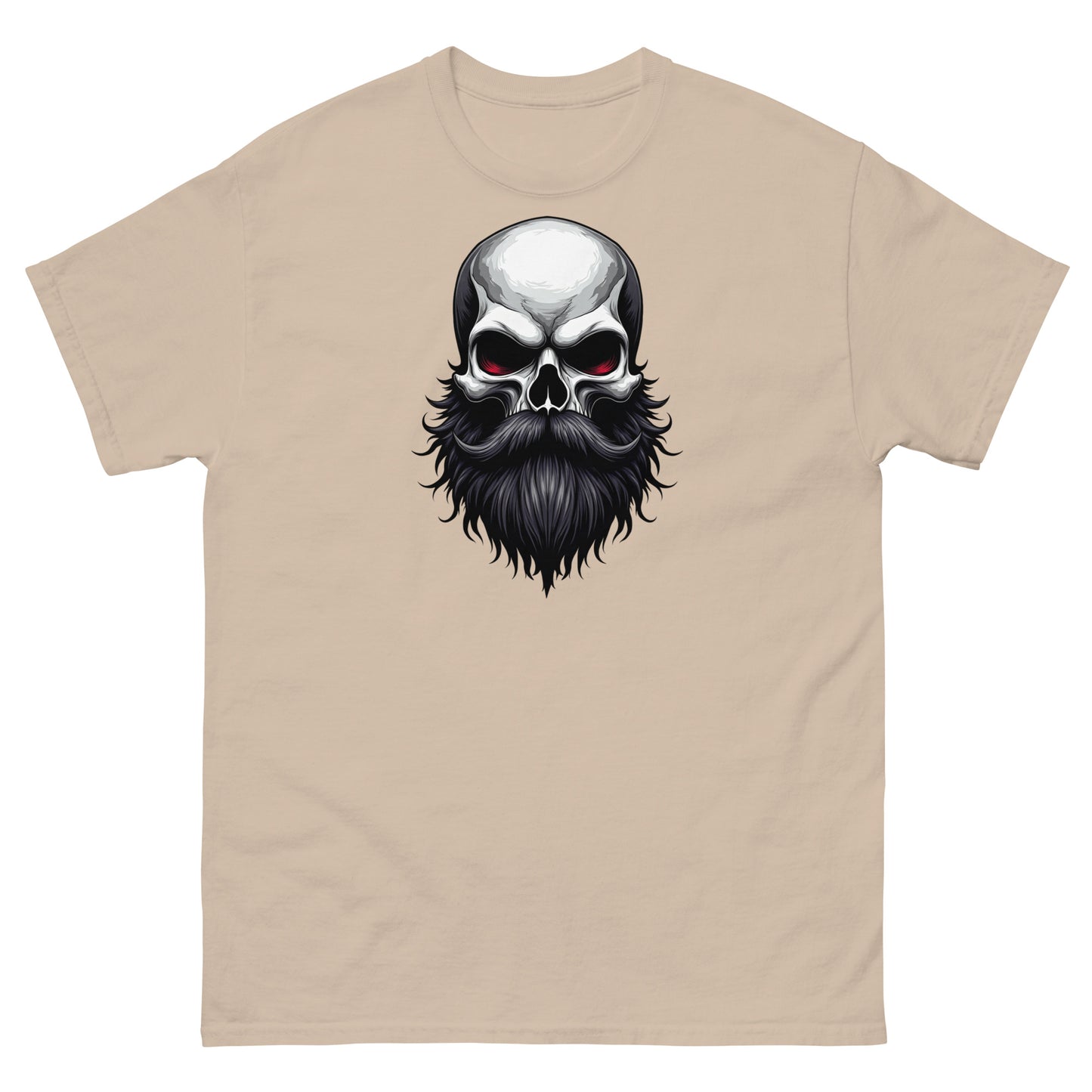 Sand colored beard and skull shirt with vintage biker energy and edgy beard design