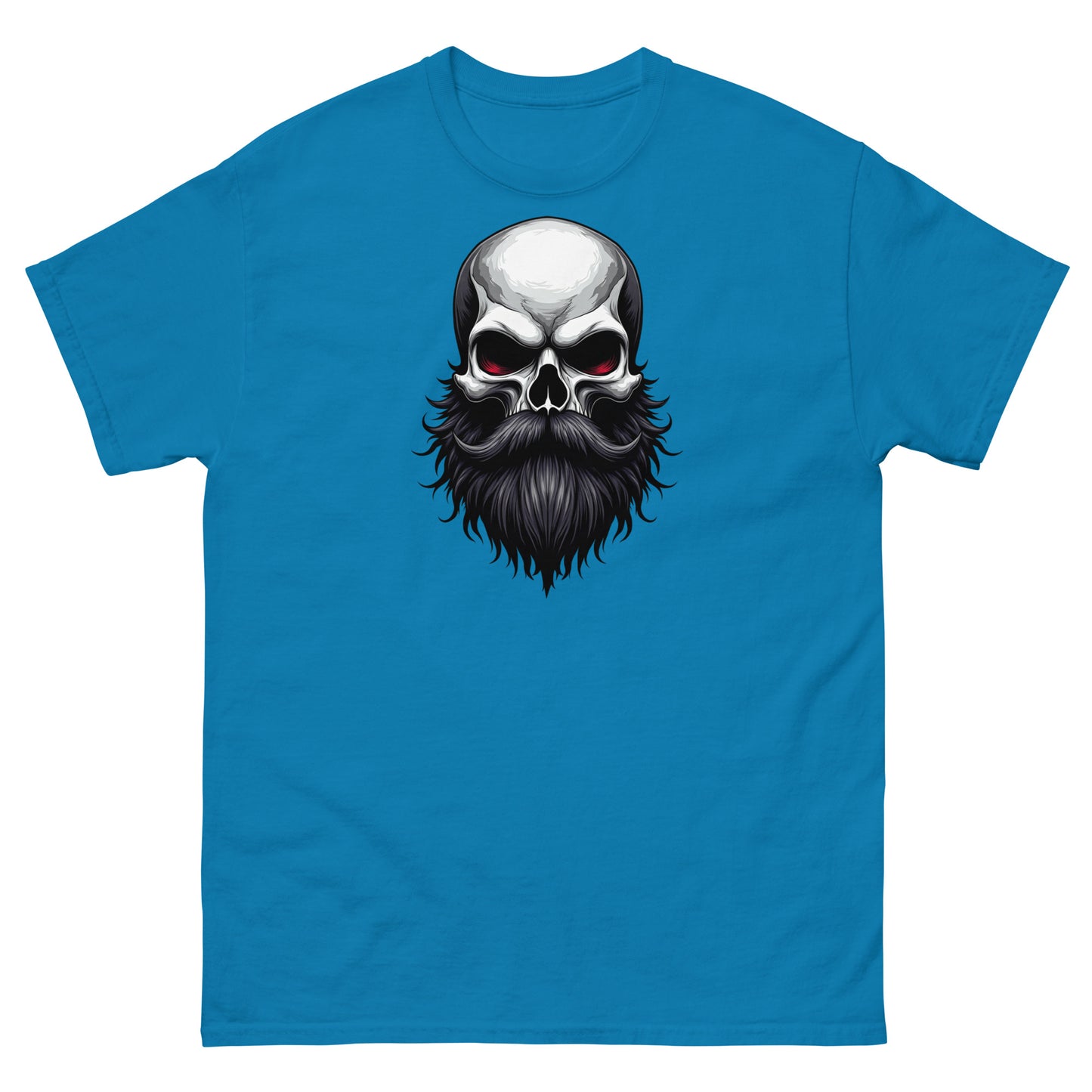 Sapphire blue skull and beard shirt with bold, dark edge for beard culture and alternative style
