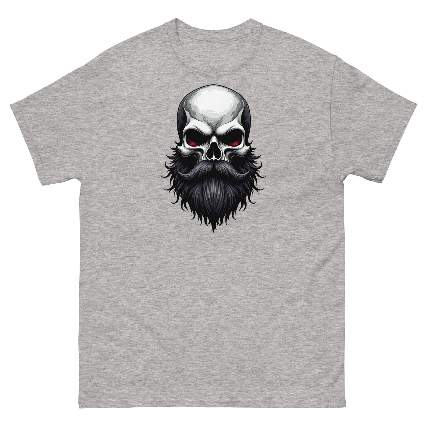 Sport grey beard pride shirt with bold skull art and dark goth tone