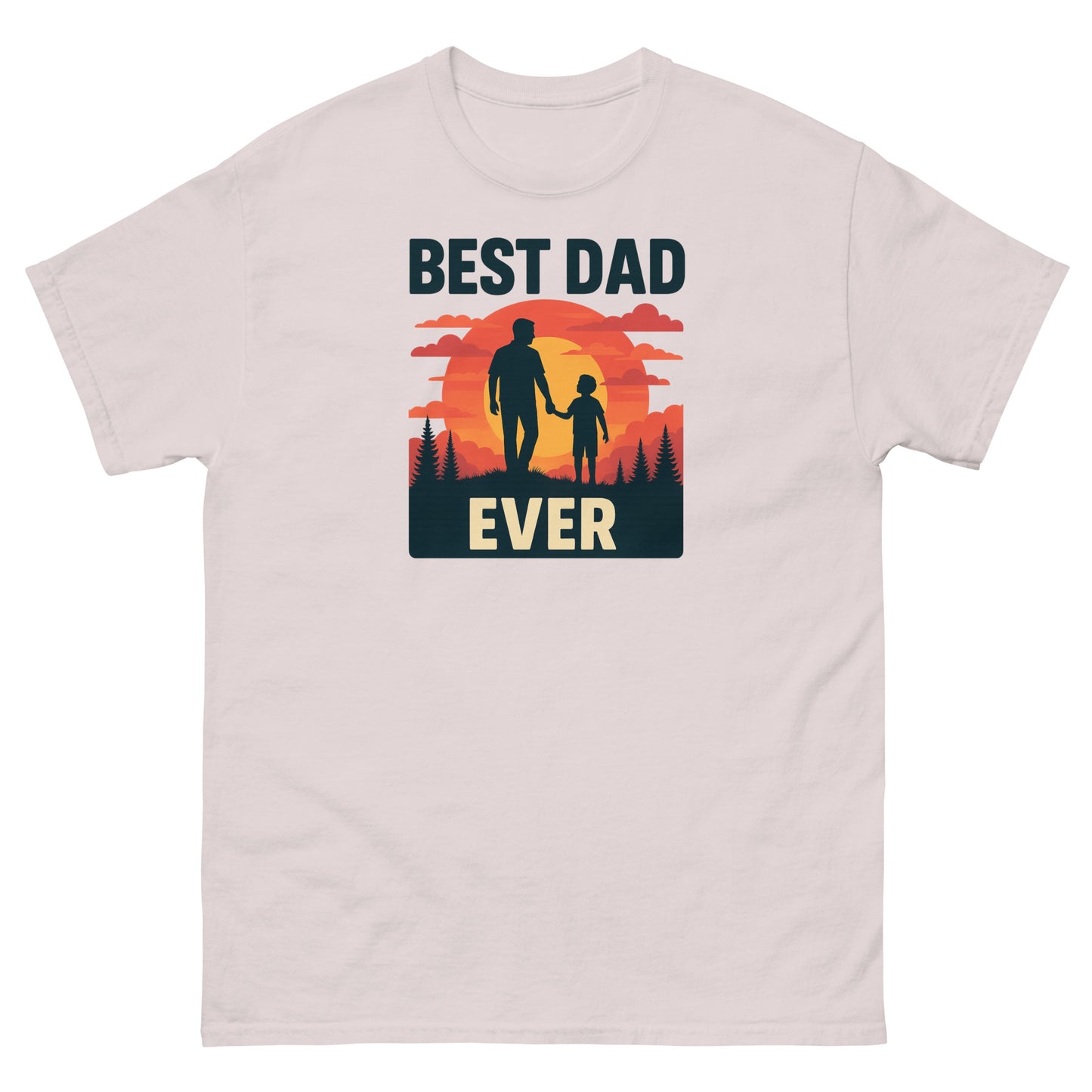 Ice grey soft t-shirt with graphic “Best Dad Ever” message and retro fatherhood vibe