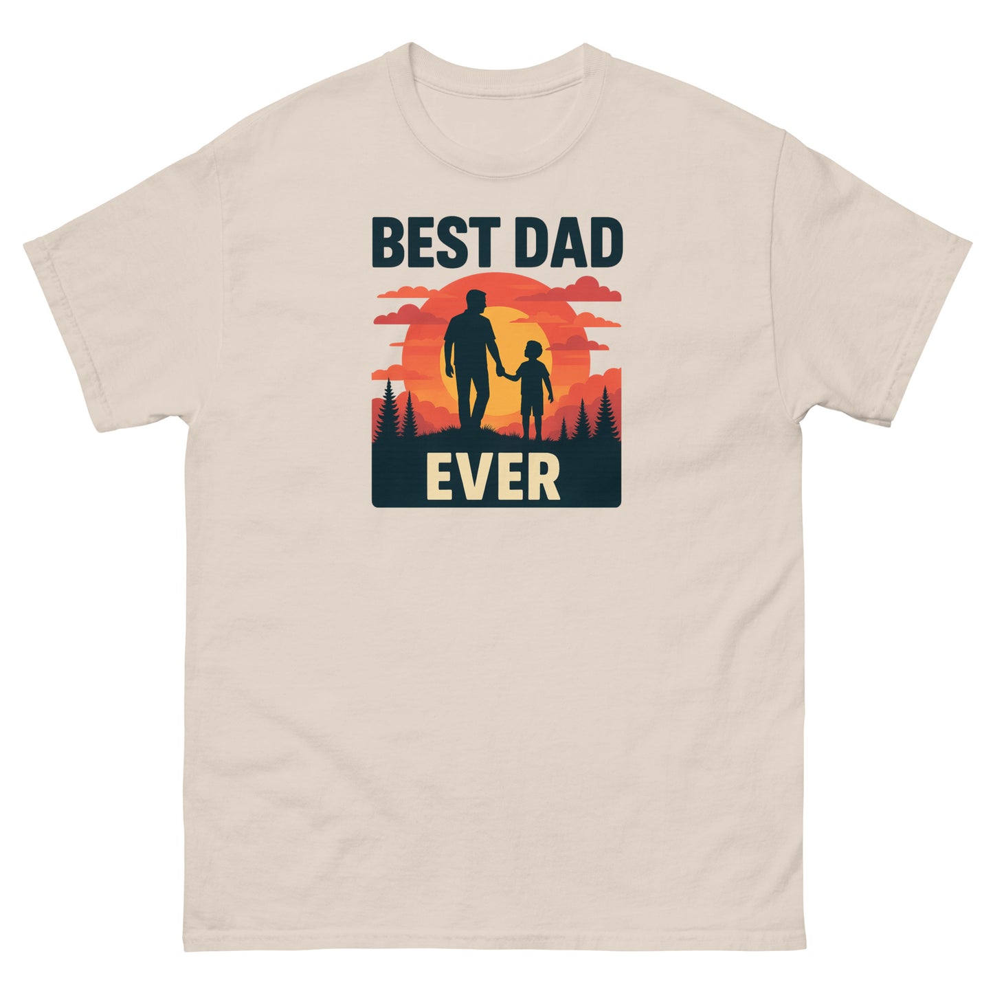 Natural cotton t-shirt with heartfelt Best Dad Ever sunset print and bonding theme