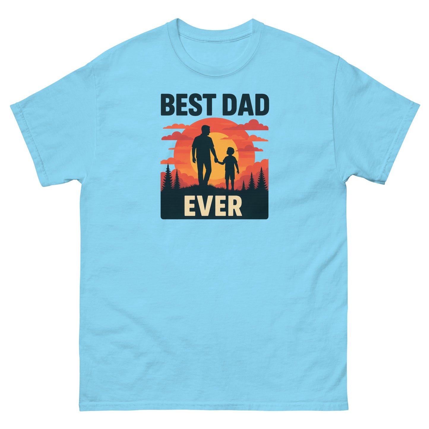 Sky blue gift tee for dad featuring bold “Best Dad Ever” with retro aesthetic
