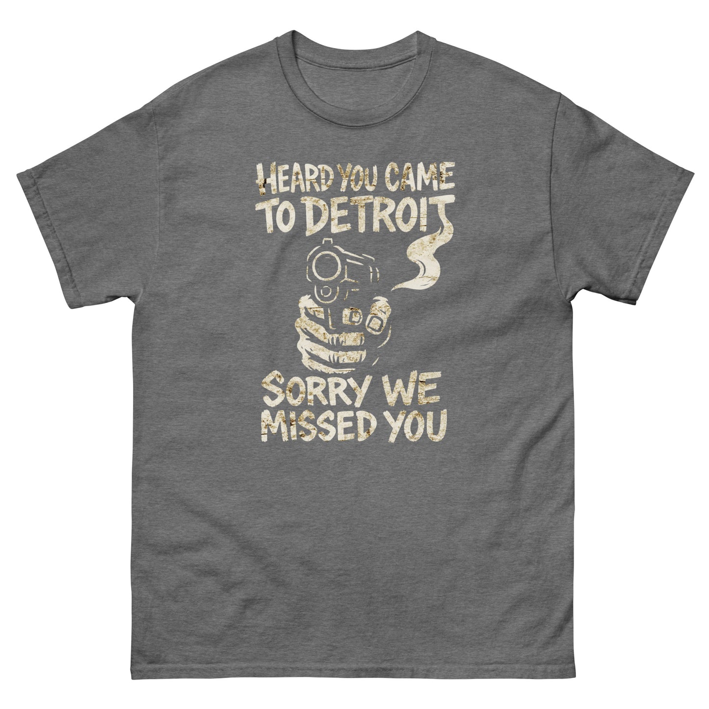 Graphite heather Detroit graphic tee with bold city statement and clean finish