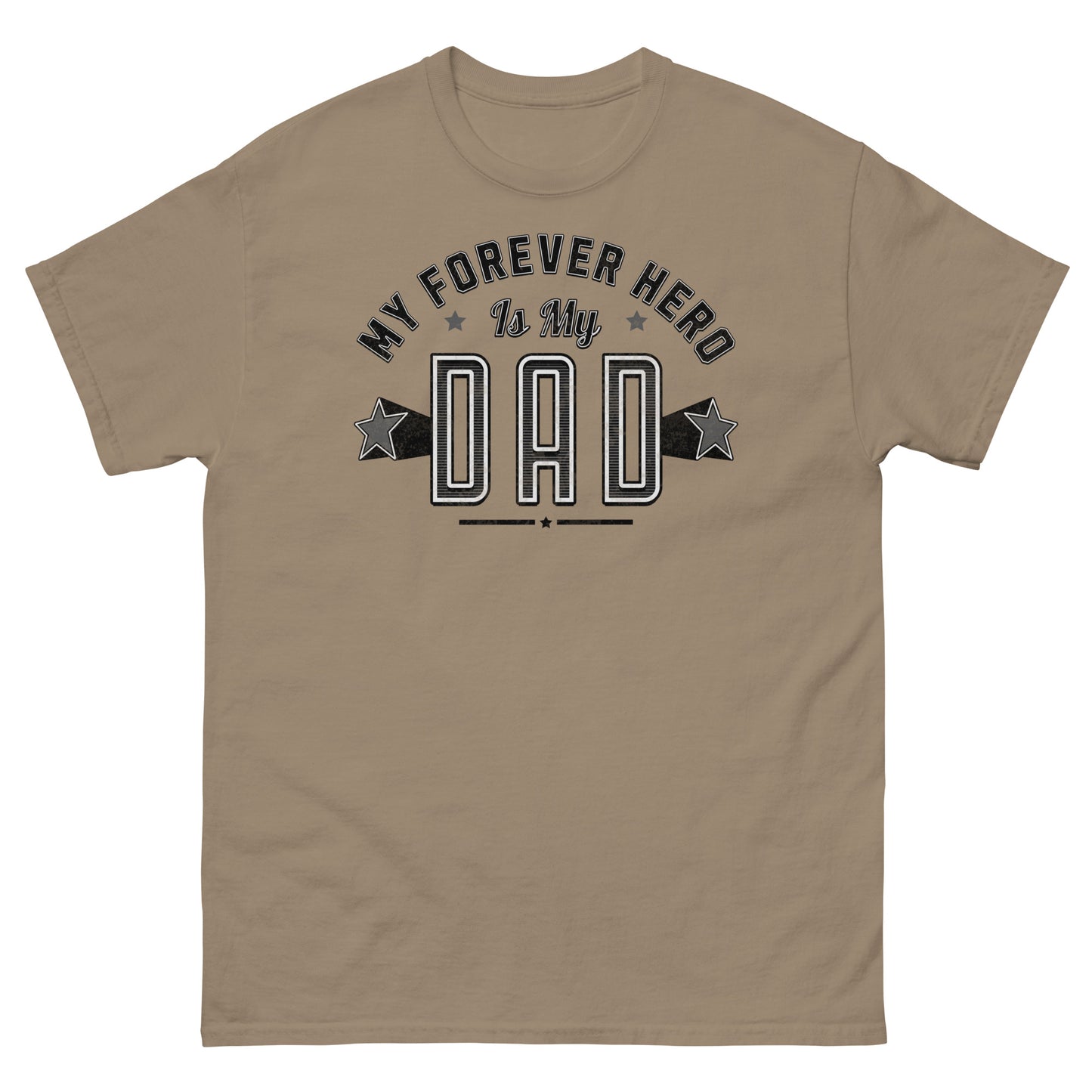 Brown Savana shirt with bold “My Forever Hero Is My Dad” tribute design for Father’s Day