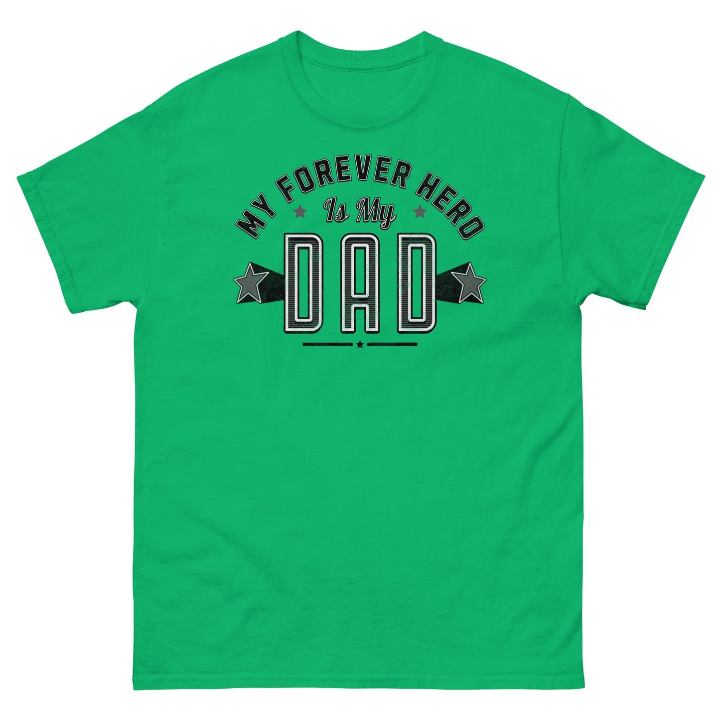 Irish green heartfelt dad shirt with star-accented typography and Father’s Day message