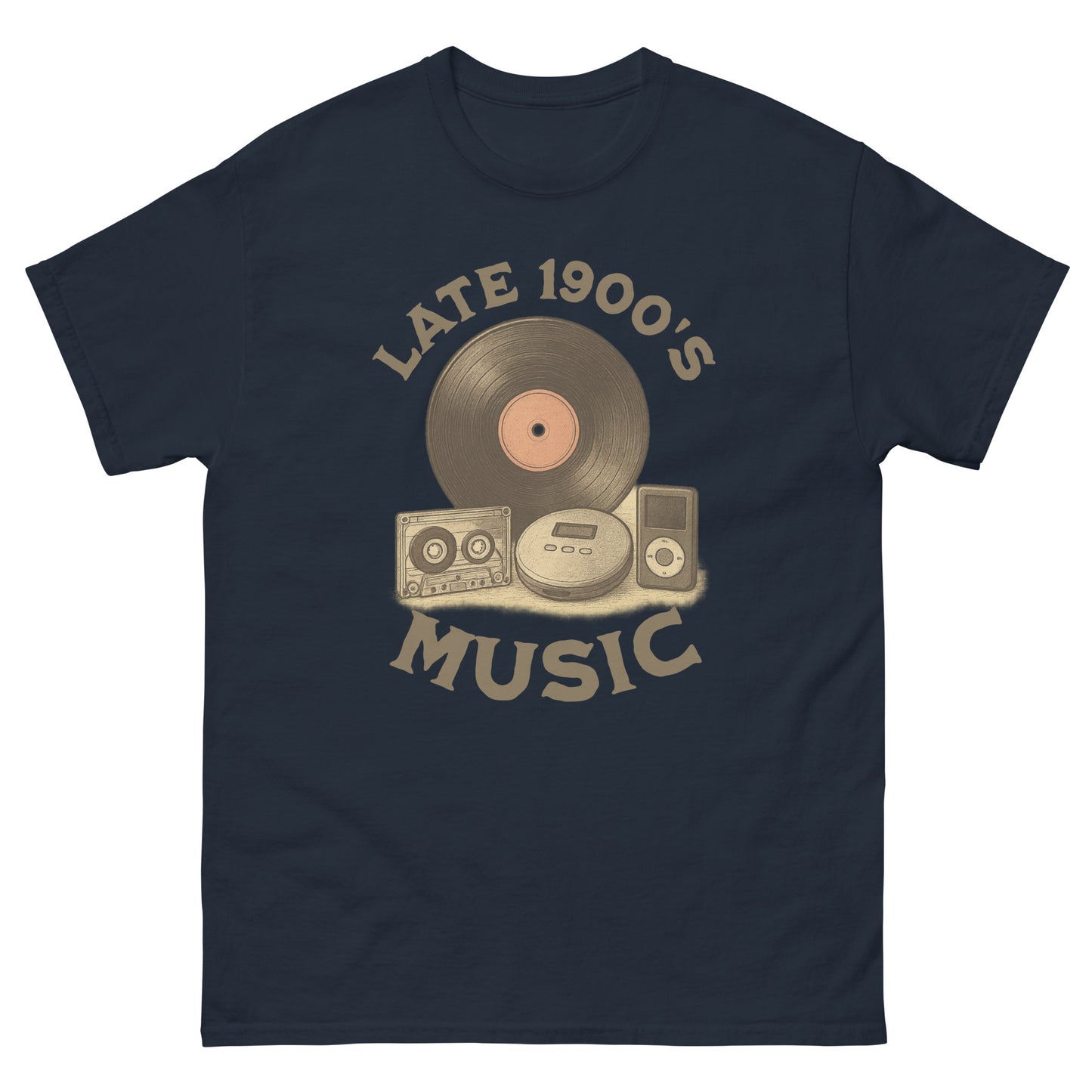 Navy retro mixtape graphic tee for music fans of the 80s and 90s