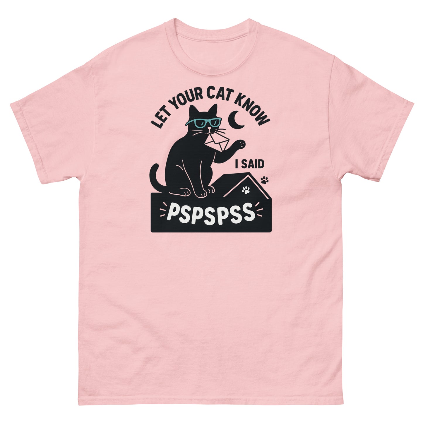 Light pink cat lover shirt with sarcastic pspspss message and retro cartoon style