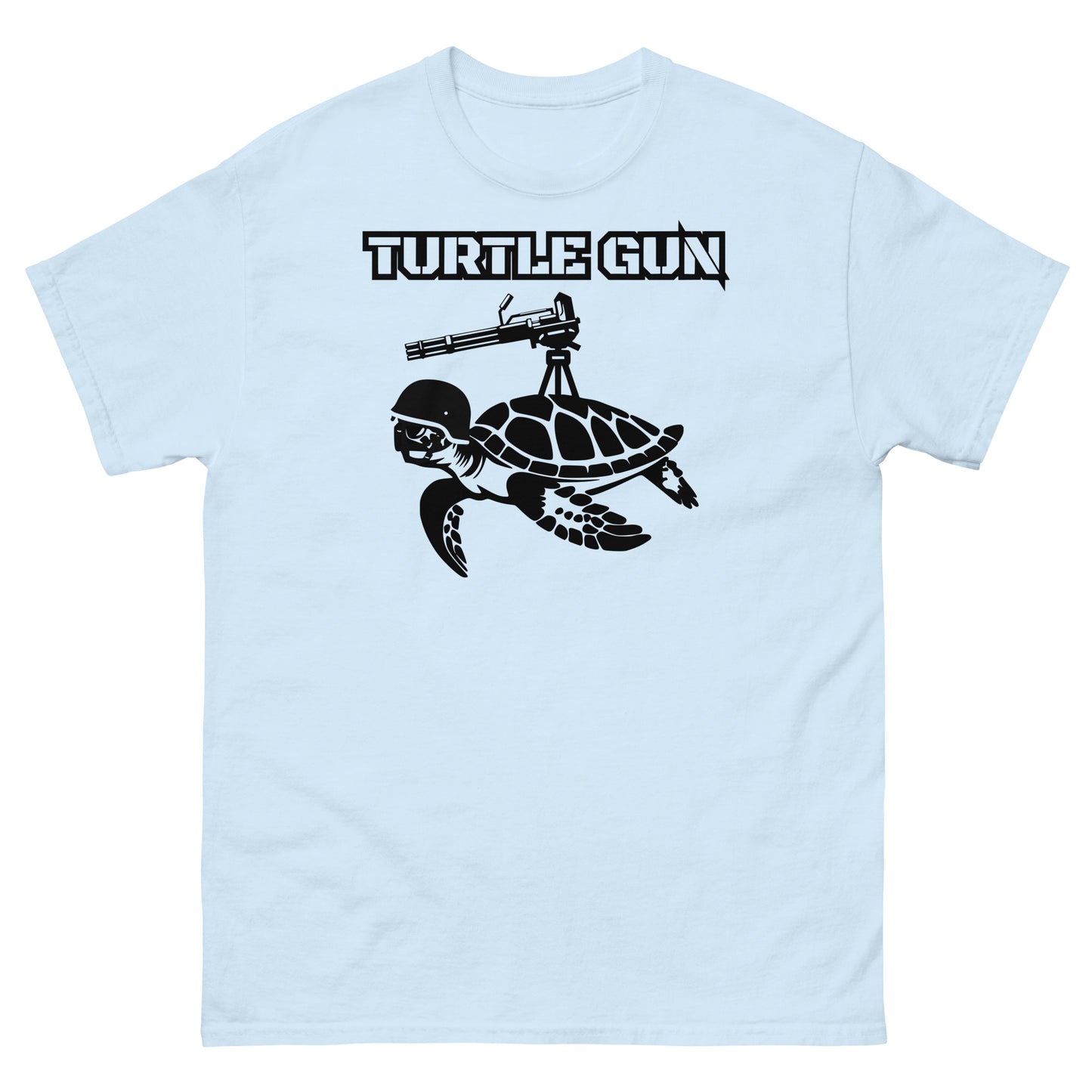 Light blue t-shirt with tactical turtle design.