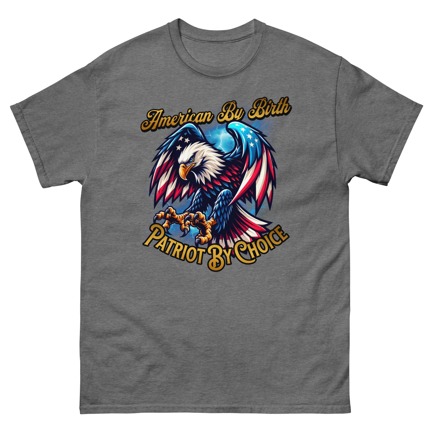 Graphite heather American flag shirt with patriotic eagle and heritage quot