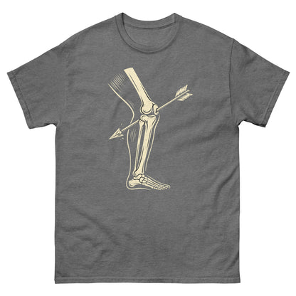 Graphite heather video game humor shirt with stylized bone and arrow design for RPG fans
