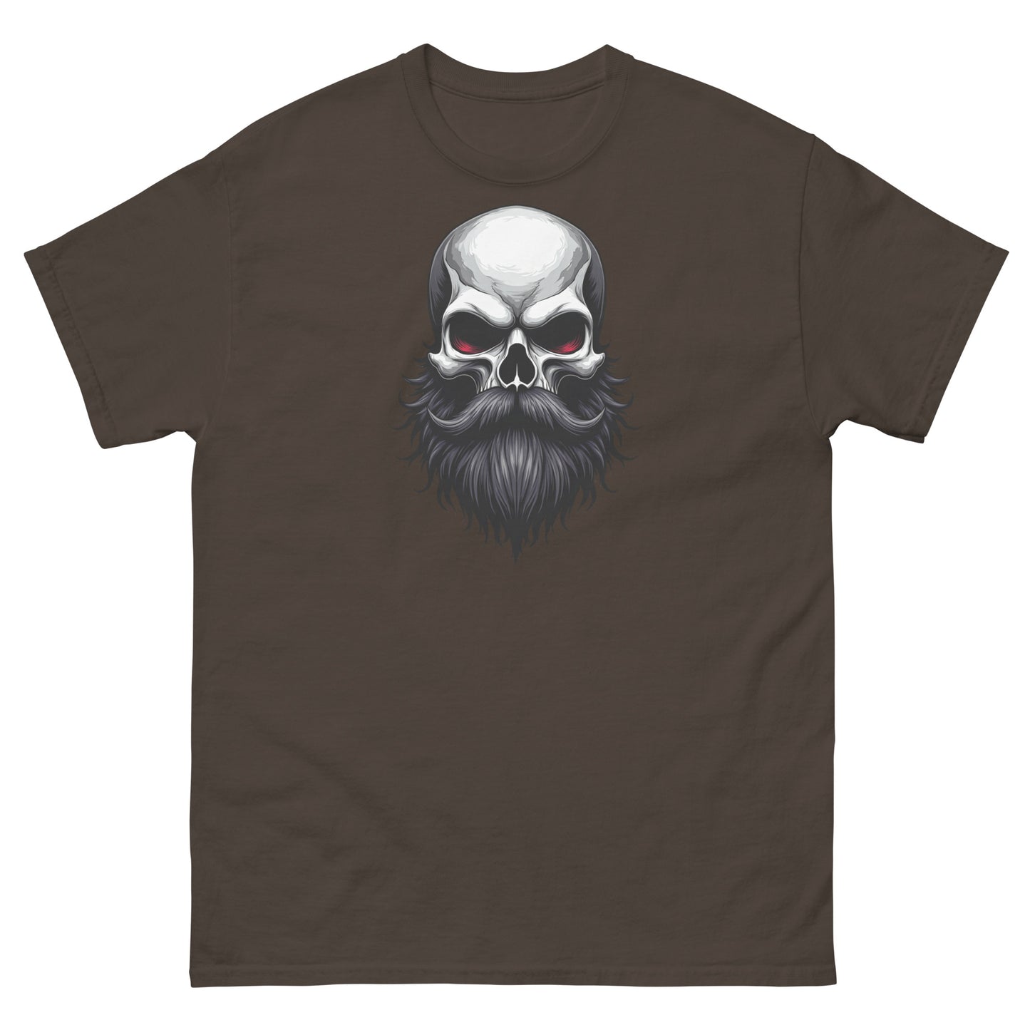 Dark chocolate men’s beard tee with skull graphic and dark edgy style