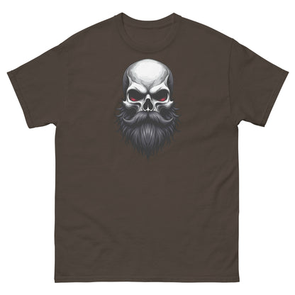 Dark chocolate men’s beard tee with skull graphic and dark edgy style
