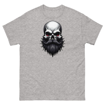 Sport grey beard pride shirt with bold skull art and dark goth tone