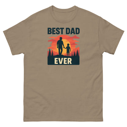 Brown Savana men’s tee with “Best Dad Ever” sunset design and father-child silhouette
