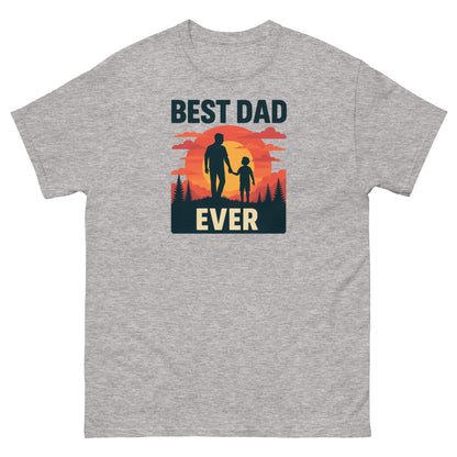 Sport grey father’s gift tee with “Best Dad Ever” sunset artwork

