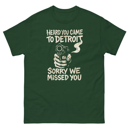 Forest green street-style Detroit t-shirt with bold Motor City typography