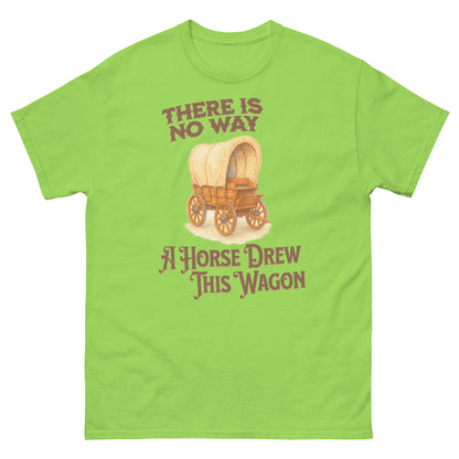 Lime green funny shirt with sarcastic horse and wagon pun graphic