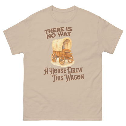 Sand colored t-shirt with clever wagon pun and vintage western aesthetic