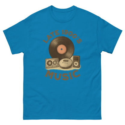 Sapphire blue funny 90s music lover shirt with illustrated mixtape and nostalgic punchline