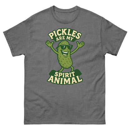 Graphite heather novelty tee for snack lovers featuring funny pickle character