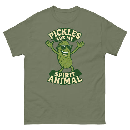  Military green quirky foodie shirt with cheerful pickle design and spirit quote