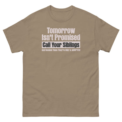 Brown Savana funny sibling rivalry t-shirt with bold sarcastic text design