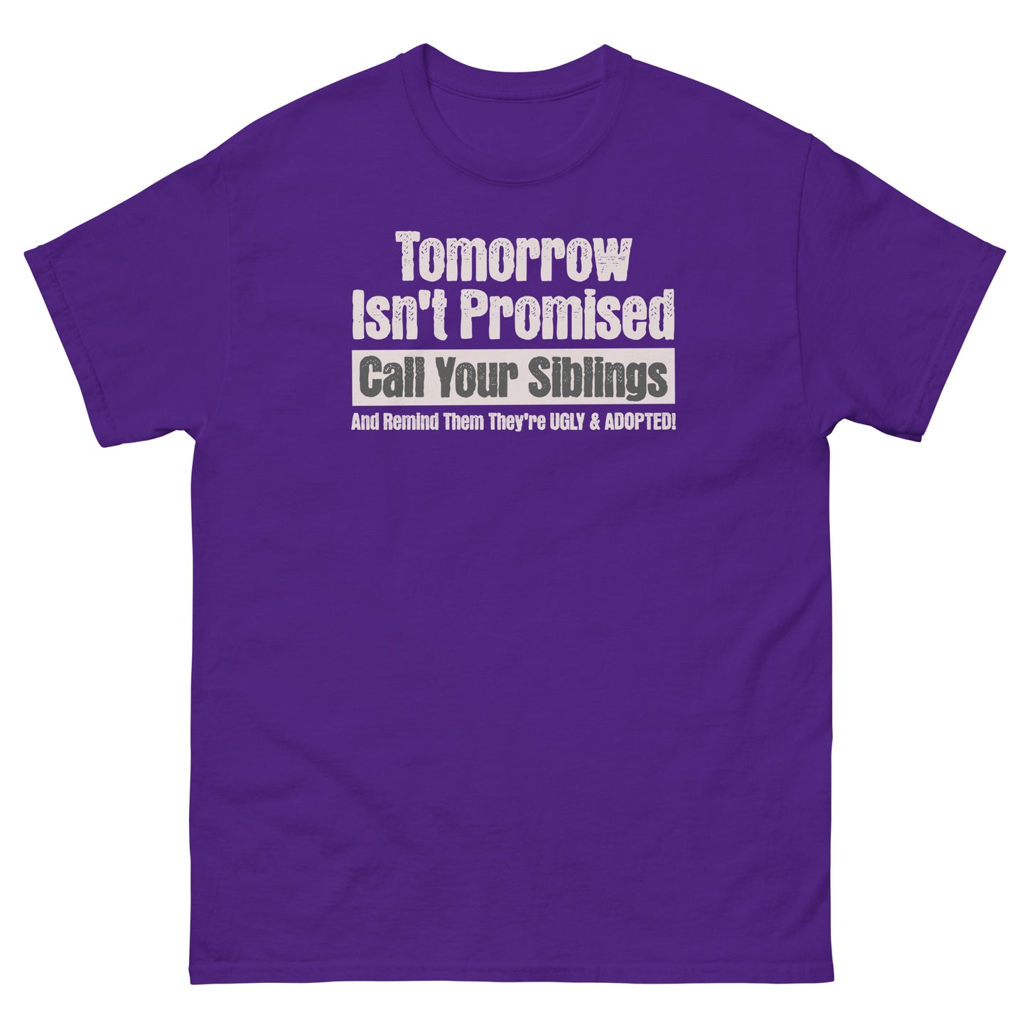 Purple prank gift tee with sarcastic message for brothers and sisters